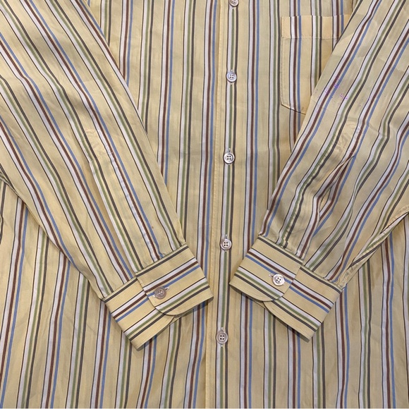 Ermenegildo Zegna Men’s Large Yellow/Blue Striped Button Front Shirt ItalyCott - Picture 5 of 7
